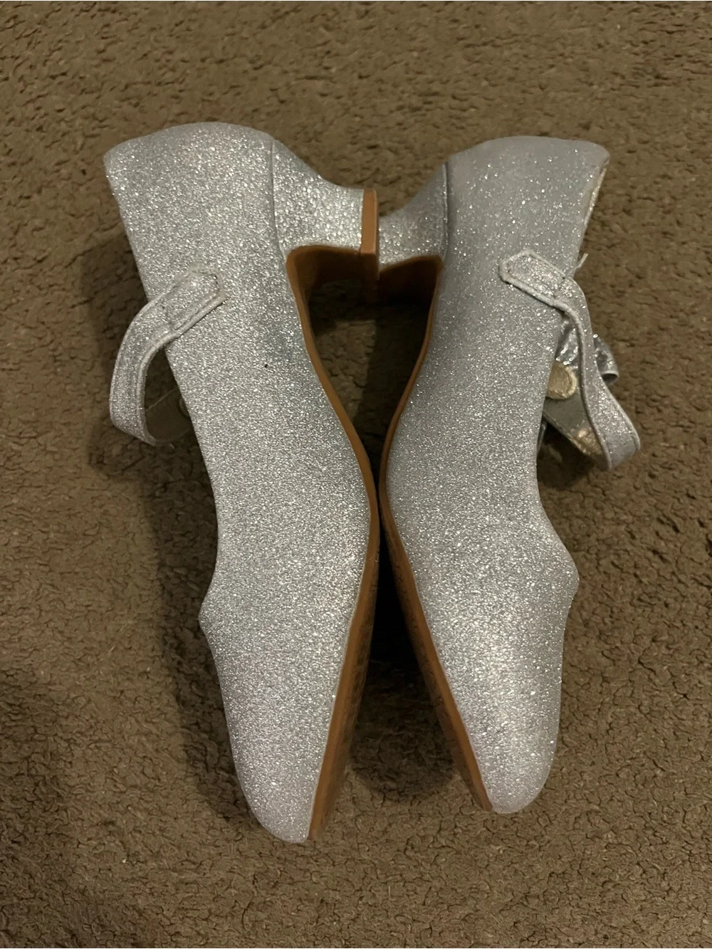 Dufannie Girls Sparkle Silver Mary Jane Dress Shoes with Bow Accent